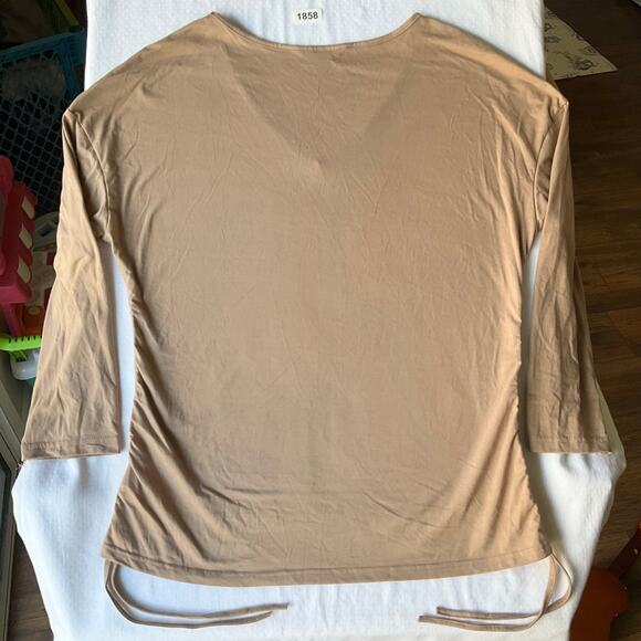 SHEIN Women’s 3/4 Sleeve V-neck Stretchy Blouse size L, Natural Beige - Picture 7 of 7